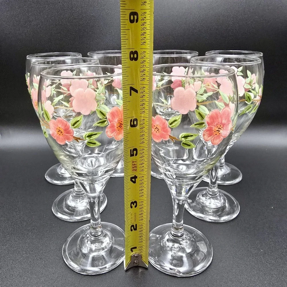 Franciscan Desert Rose Wine Goblets Set of 8 Pink Floral Stemmed Water Glasses